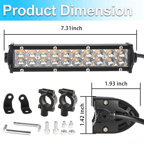 Amber White Dirt Bike Led Light Bar Kit With On Off Switch Plug And Play Headlight dimensions and components