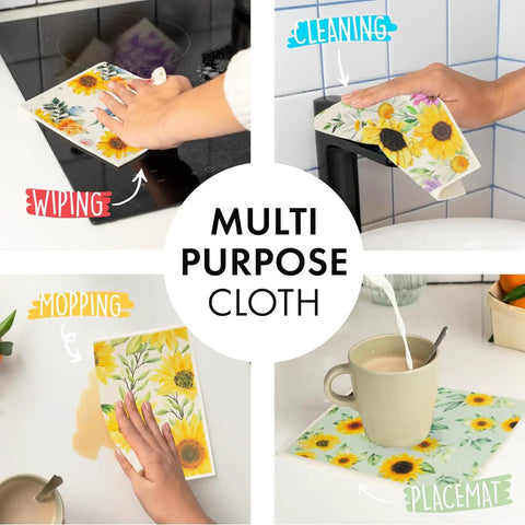 Four uses of Six Pack Swedish Kitchen Dish Cloths Reusable Paper Towels For Counters And Dishes Eco Friendly Cellulose Sponge Cloth Sunflower