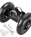 Heavy Duty 8 Inch Gate Wheel For Rolling Gates And Sliding Gate Rollers Ideal For Metal Tube Gates And Chain Link Fences Driveways Commercial And Industrial Use Supports Up To 660 Lbs Automotive Grade Rubber Tread And Solid Steel Construction, showing dual wheels and installation tools