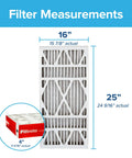 Top Rated Ultra Efficient 16x25x4 HVAC Air Filter 2 Pack MPR 1000 Deep Pleat design with measurements for furnaces.