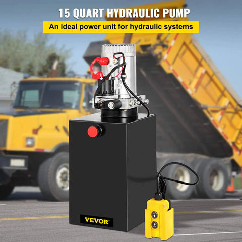 Single Acting 12V DC Hydraulic Pump Power Unit For Dump Trailer, 3.75 Gallon Capacity, Steel Construction, Fast Start, Built Tough