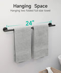 Matte Black 5 Piece Bathroom Accessories Set For Wall Mounted Use Including 24 Inch Towel Bar, dual towels hanging