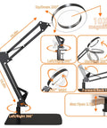 Diagram showing adjustable angles of 10X LED Desk Magnifier With Stand And Real Glass Lens, ideal for detail tasks.