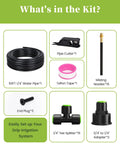 Contents of 50Ft Drip Irrigation System Garden Watering Kit with 15 Adjustable Copper Nozzles and accessories