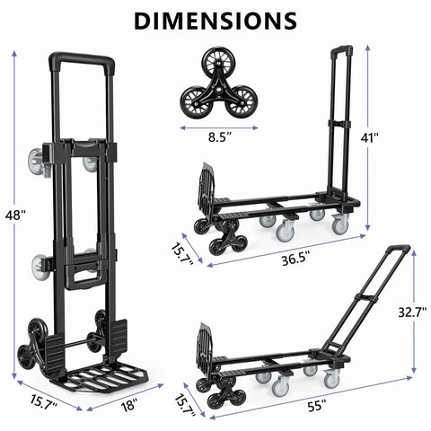 Dimensions of 3 In 1 Convertible Stair Climbing Dolly For Home And Warehouse Use Heavy Duty Dolly Cart With 660 Lbs Capacity