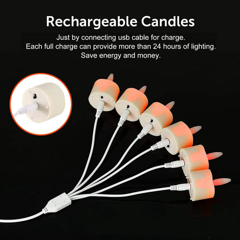 12 Pack Rechargeable Flameless Tea Lights With Remote Timer, 3D Wick, USB Charging Cables for home, warm flickering glow