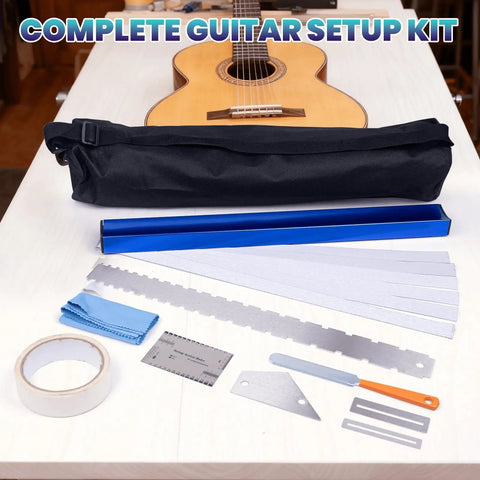All In One Fret Leveling Kit With 18 Inch Beam Notched Ruler Sandpaper 120 1000 Grit Fret Rocker Crowning File And Guitar Setup Tools