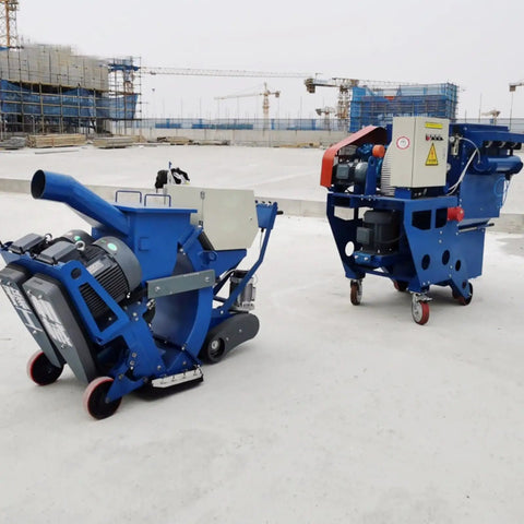 Heavy Duty Concrete Shot Blasting Equipment for Floor Preparation and Surface Refinement, High Power Floor Shot Blaster for Construction Sites, Warehouses and Commercial Buildings shown on concrete site