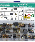 Open case showing Electric Motor Carbon Brushes Set 40 Pack Replacement Kit With 10 Sizes For Power Tools, labeled compartments, springs
