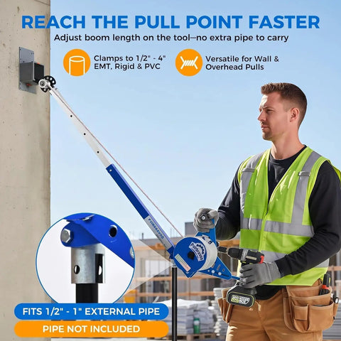 Heavy Duty Handheld Cable Puller And Drill Powered Wire Tugger delivering one thousand pounds of force, adjustable boom for easy conduit pulling.