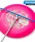 Telescoping Disc Golf Retriever Pole 16 Inches To 16 Feet Blue Grabber For Quick Disc Recovery on pink disc