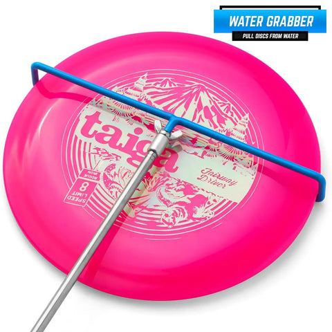 Telescoping Disc Golf Retriever Pole 16 Inches To 16 Feet Blue Grabber For Quick Disc Recovery on pink disc