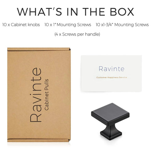 Matte Black Square Cabinet Knobs 10 Pack For Cabinets And Drawers Kitchen Cabinet Hardware with box and screws