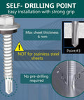 Beefy Heavy Duty Self Drilling Roof Screws 12 By 3 Quarter Inch With Hex Head And EPDM Washer Silver Coated Carbon Steel