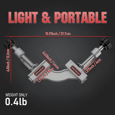 90 Degree Tube Clamp Aluminum Right Angle Corner Clamp for Welding, Woodworking, Diy Projects and Cabinet Making, Heavy Duty Aluminum Alloy Clamp with Anti Slip Teeth for Secure, Precise 90 Degree Angles, dimensions shown, weight labeled 0.4lb