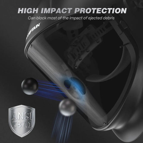 Top Shelf Panoramic Full Face Mask With Scratch Resistant Polycarbonate Visor And Dang Tough Impact Shield For Rough Industrial Jobs Demanding Ansi Certified Guard Against Welding Sparks And Debris Daily with high impact protection feature.