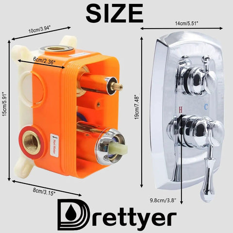 Three Way Shower Valve and Trim Kit Polished Chrome With Built In Diverter Three Functions in One Valve Wall Mounted Rough In Valve Vintage Vibe Shower Faucet Replacement With Smooth Flow Control dimensions