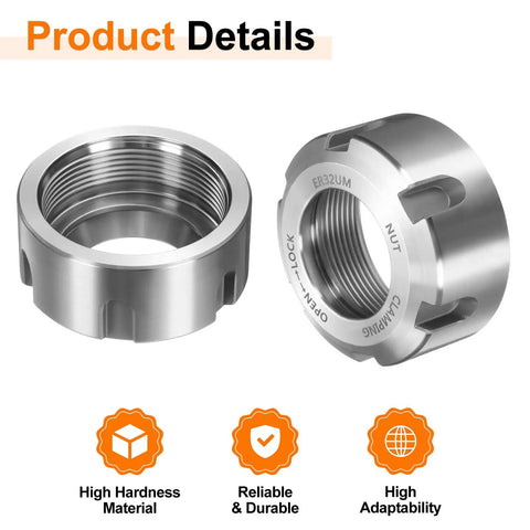 Er32 Collet Clamping Nut Featuring Dynamic Balance Holes And M40 Threading Built From Rock Solid 40Cr Alloy Steel For Heavy Duty Cnc Lathe Chuck Milling Tool Holders Bright Silver Finish, showing detailed design.