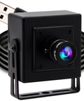 Front view of 5 Megapixel USB Camera Workhorse with 3.6mm fixed lens and aluminum case for machine vision and engraving, OV5640 sensor.