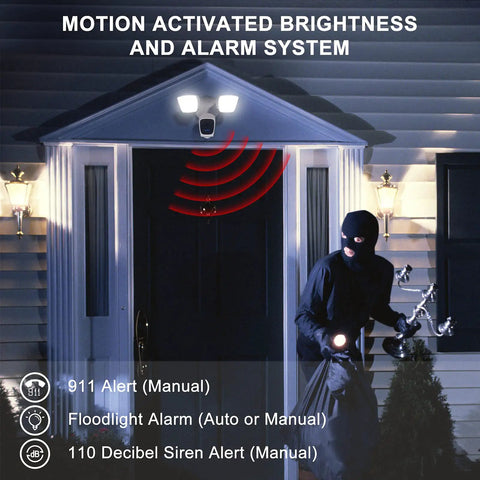 Smart Floodlight Camera With 2.4Ghz 1080P Outdoor Security, 2600 Lumen Flood Light detecting intruder at night by door