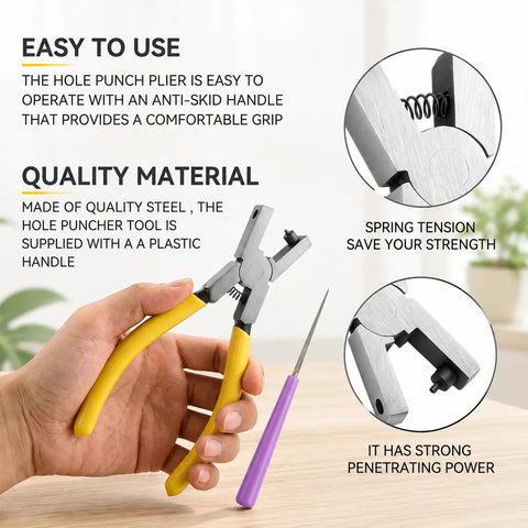Two Pack 2mm Hole Punch Leather Pliers Set with yellow handle for shoes straps watch bands craft DIY fabric tool compact design