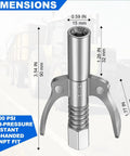 Heavy Duty Double Handle Grease Gun Coupler With Six Claw Quick Lock No Spill Leak Proof Fittings dimensions illustration