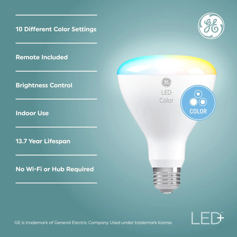 Color Changing LED Bulbs With Remote For BR30 Indoor Floodlights, 8.5W, multicolor light settings, remote, energy saving features