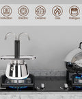 Premium Stainless Steel Moka Pot With Heavy Duty Dual Pipe Flow Tech For Pullin Quick Stovetop Espresso On Gas Or Induction Cooktops on stove