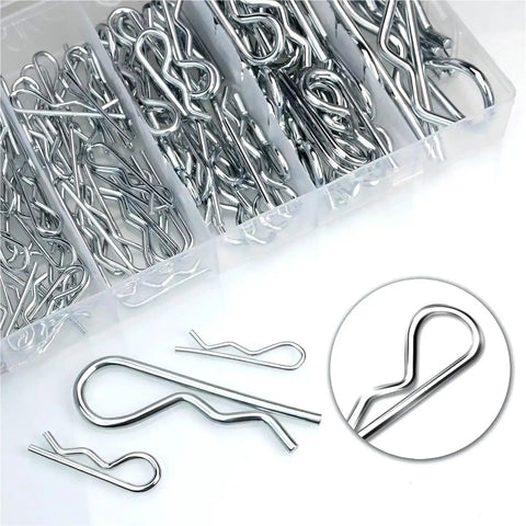 R Clip Hairpin Style Cotter Pin Kit With 300 To 400 Pieces Heavy Duty Steel Wave Shape Split Clips in packaging