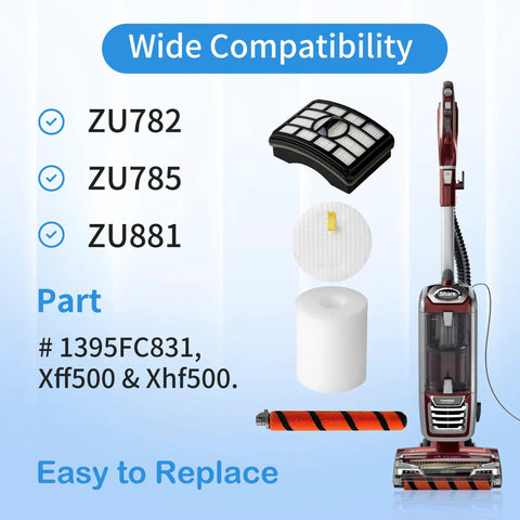Hepa Foam And Felt Filter Brushroll Replacement Kit For Rotator Pro Lift Away DuoClean Vacuum ZU780 ZU782 ZU785, parts displayed