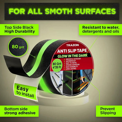 Heavy Duty Grip Tape For Stairs With Glow In The Dark Strips Waterproof Anti Slip Non Skid Tape For Indoor Outdoor Steps