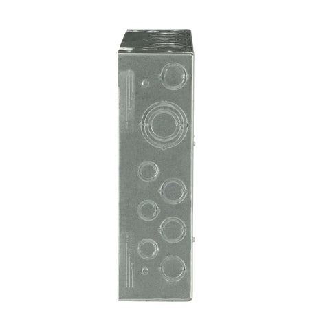 Side view of 125A Convertible Load Center TLM612FCUDP, Main Lug 6 Spaces 12 Circuits, 120/240V AC, NEMA 1 Galvanized Enclosure