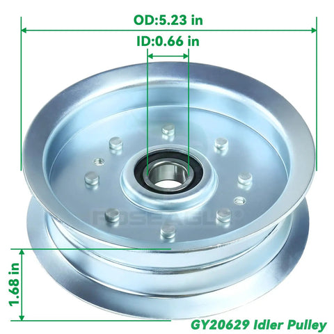 Dual Idler Pulley Kit GY22172 and GY20629 for John Deere D140 L130 Mower, showing GY20629 size dimensions