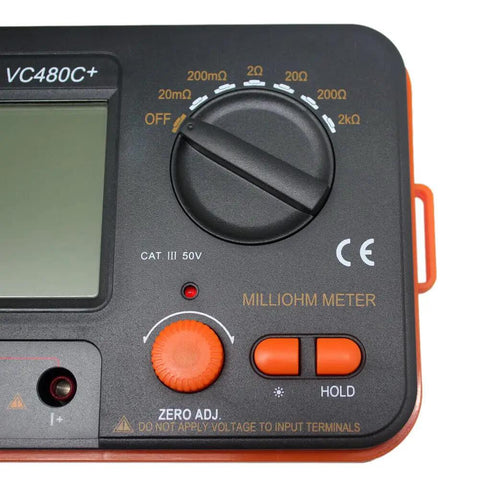 VC480C Pro-Grade Ultra-Precise Milliohm Meter with dial and hold button on control panel