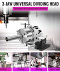 Rock Solid 8 Inch Adjustable 0 To 90 Degree Rotary Indexing Head With 3 Jaw Chuck And Tailstock Kit shown on CNC machine, ideal for drilling and cutting.