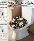 Round Peonies roses Floral vintage seamless Gold white flowers Toilet Seat on standard toilet, showcasing elegant design.