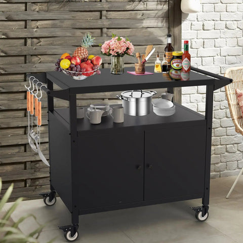 Weather Resistant Outdoor Grill Table With Storage And Mobility, Movable Bbq Grill Cart For Patio And Backyard shown on patio