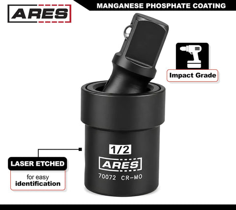 Impact Universal Joint Set 3-Piece 1/4 Inch Drive U-Joints, 3/8 Inch Drive, and 1/2 Inch Drive, Chrome Moly, laser-etched identification