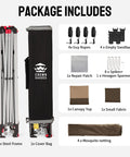 Package contents of Easy Setup 13x13 Pop Up Gazebo with Wheeled STO-N-Go Cover Bag, including frame, ropes, and repair kit