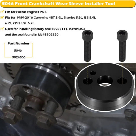 Pro Grade Front And Rear Crankshaft Seal And Wear Sleeve Remover And Installer Tool Set For 3.9L 5.9L 6.7L Diesel Engines Fits ISB 5.9L 6.7L 4BT Paccar PX6 Replaces OEM 3164660 1338 5046 displayed