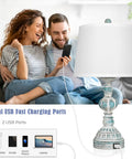Set Of 2 Rustic Bedside Lamps With 3-Way Touch Dimming And USB Ports, Coastal Washed Blue Nightstand Lights, lifestyle image