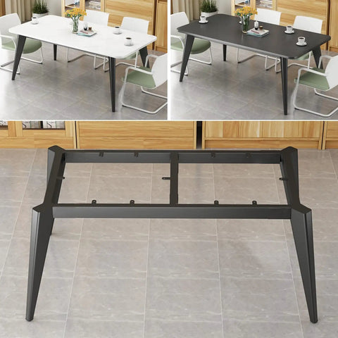 Heavy Duty Steel Table Base Built For Rugged Industrial Vibes And Heavy Loads With No Sweat Setup, black finish, adjustable feet, shown with tables.