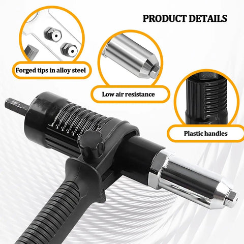 Electric Rivet Gun Adapter Kit For Drills With 4 Riveting Heads, alloy steel, plastic handles, product details close-up