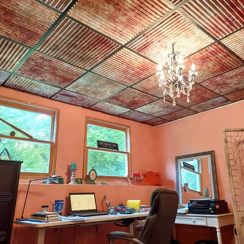 Ridged Metal PVC 2x2 Lay In Ceiling Tile For Quick Ceiling Makeover Adds Crisp Design And Stunning Finish Fits 15/16 In Grid Fire Rated Class A