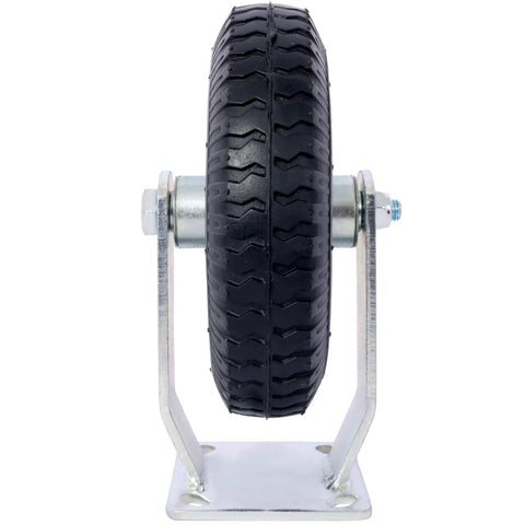 8 Inch Pneumatic Caster Wheel With Rigid Plate Mount, Beefy Steel Hub And Ball Bearings, Five Eighths Inch Bore, front view