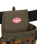 FlapFit Tool Pouch With Flap Nine Pocket Belt Pouch With Eight Tool Loops And Metal Tape Clip Rugged 600D Ripstop Nylon Construction For Pros On The Job Original Series Brown on black belt