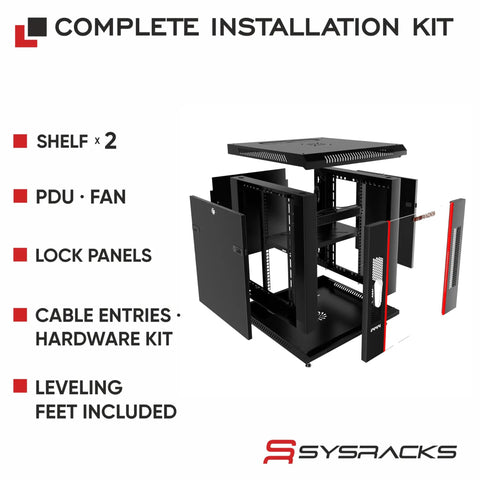 15U Wall Mount Server Rack Cabinet For 19 Inch Network Enclosures With 24 Inch Depth Built In Fan PDU Two Shelves IT Gear