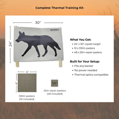 Passive Thermal Target Kit For Zeroing And Training With Heat Responsive Film For Clear, Repeatable Heat References, 30" x 24" coyote target.