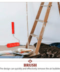 DIY Patterned Rubber Painting Roller For Textured Wall Art Decoration And Reusable Embossing Texture Tool on a ladder and paints.