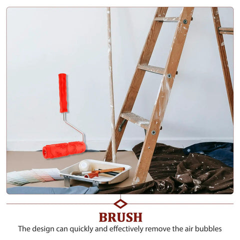 DIY Patterned Rubber Painting Roller For Textured Wall Art Decoration And Reusable Embossing Texture Tool on a ladder and paints.